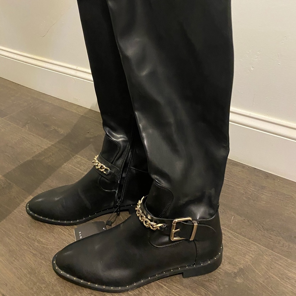 NWT ZARA LEATHER KNEE HIGH BOOTS